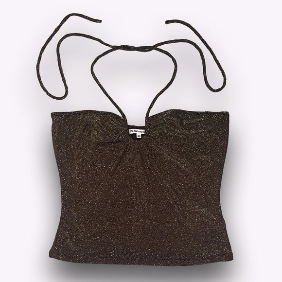 Reformation Black Sparkle Halter Crop Top - Picture 1 of 2